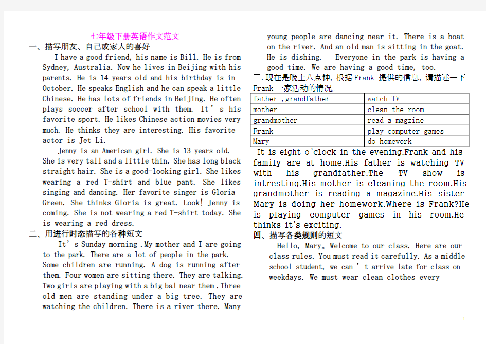 七年级下册英语作文范文 (1)