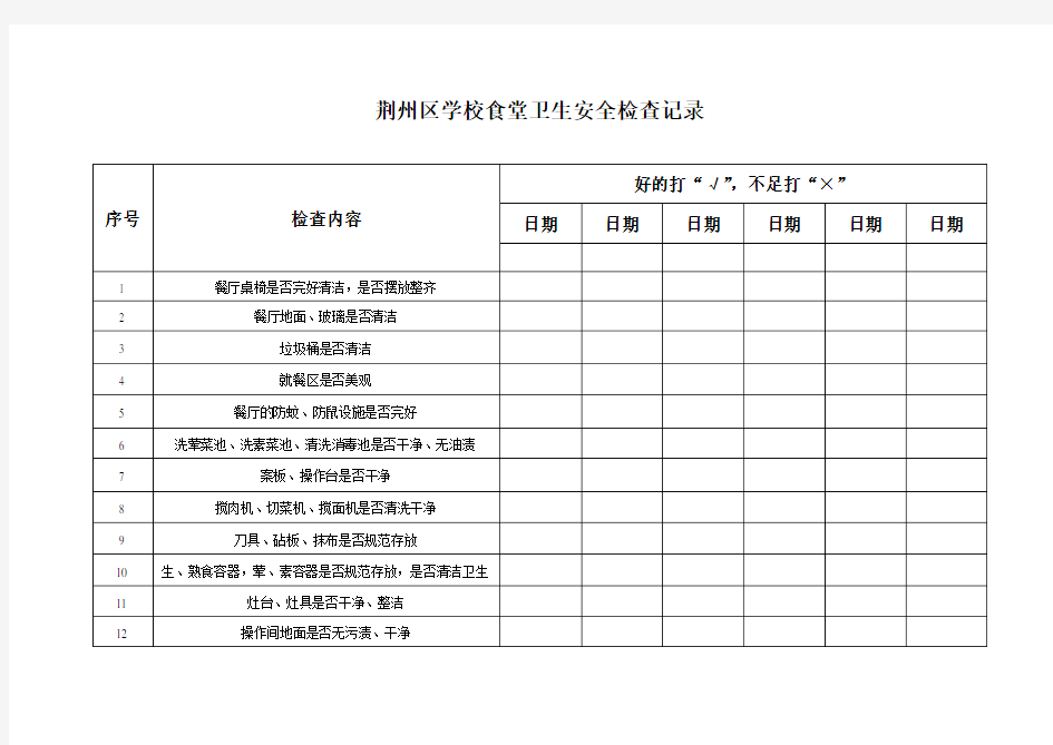 食堂安全卫生检查记录表