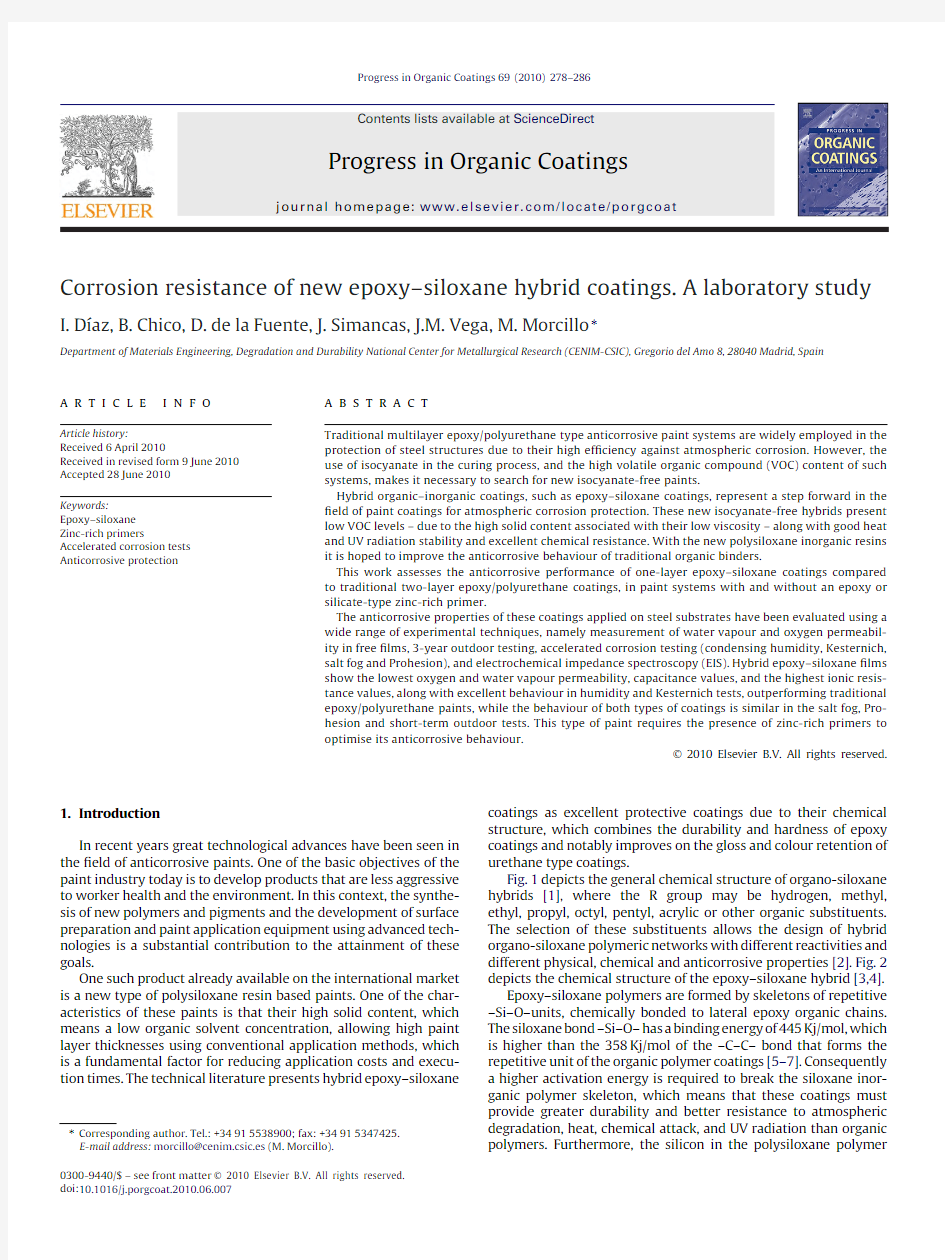 Corrosion resistance of new epoxy–siloxane hybrid coatings  A laboratory study