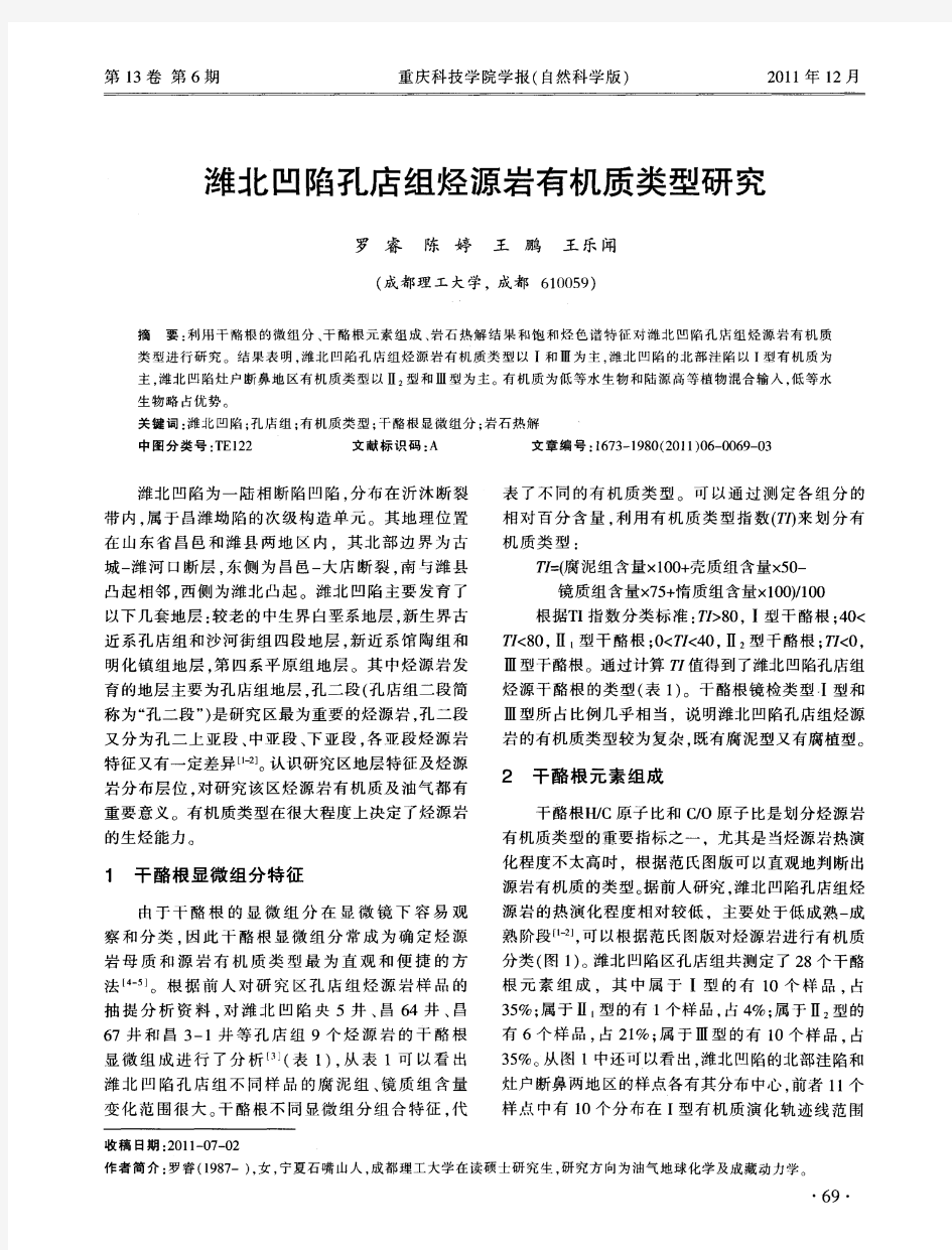 潍北凹陷孔店组烃源岩有机质类型研究