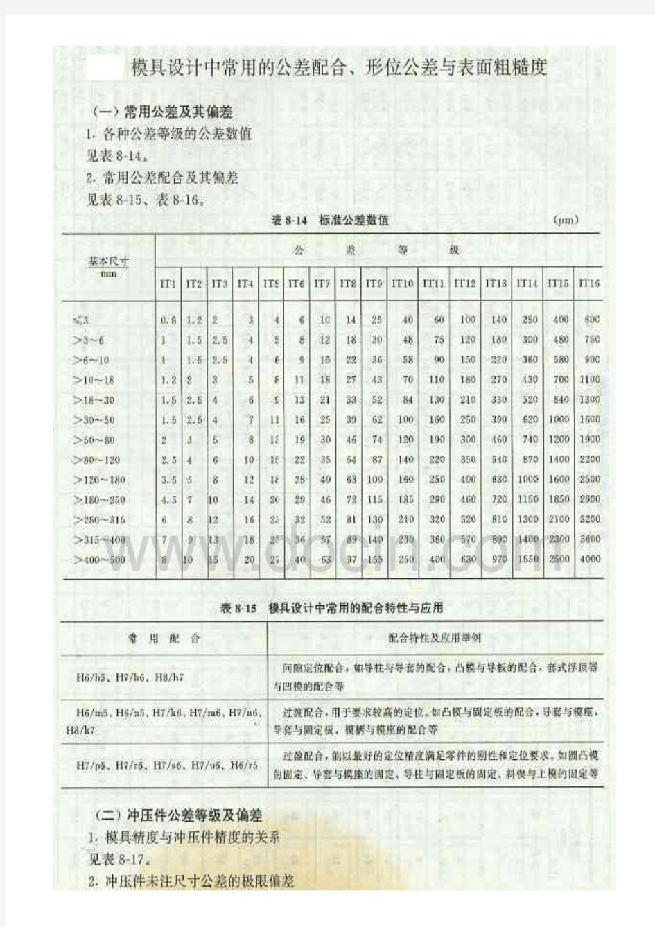 冲压模具设计中常用的公差配合、形位与表面粗糙度