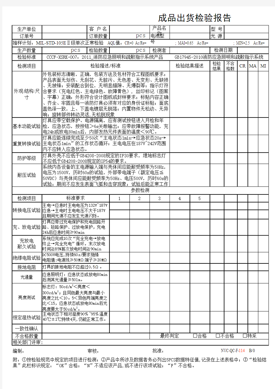 OQC-出货检验报告单