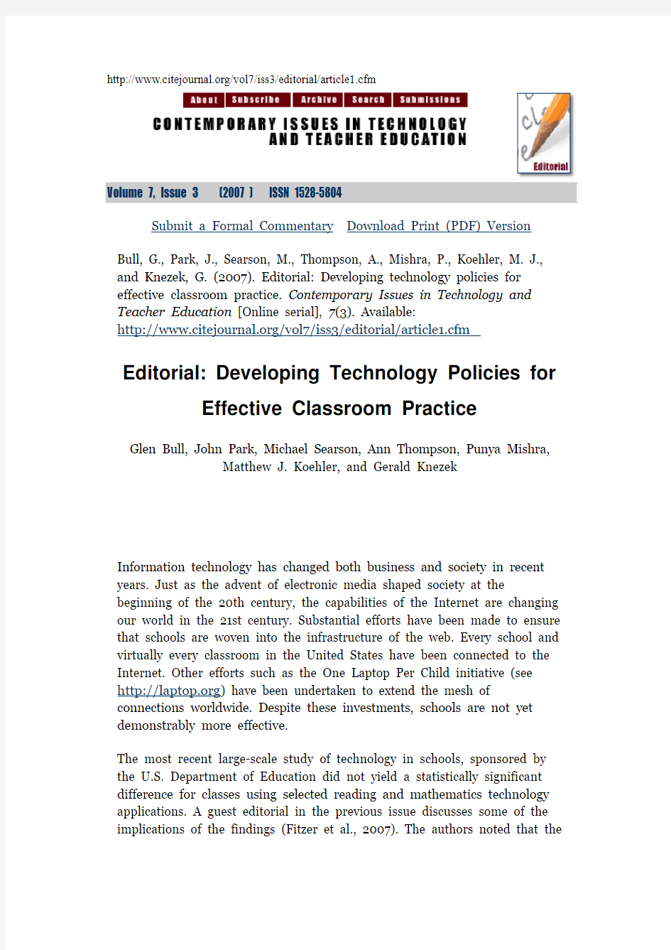 Editorial Developing technology policies for effective classroom practice
