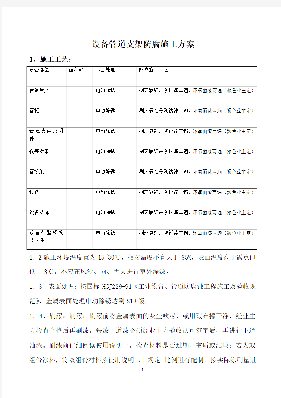 设备管道支架防腐施工方案