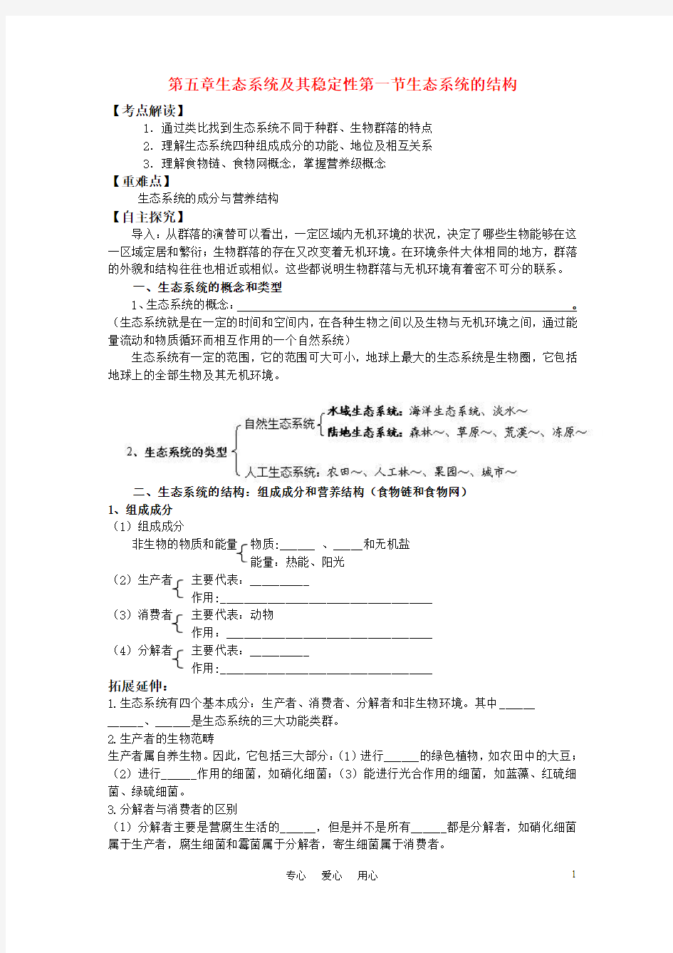 高中生物 5.1生态系统的结构教案 新人教版必修3