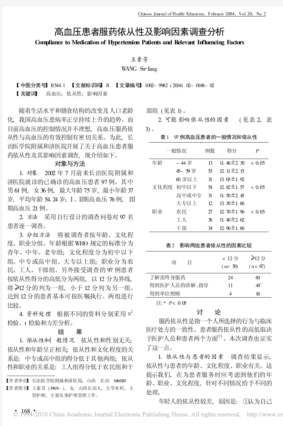 高血压患者服药依从性及影响因素调查分析