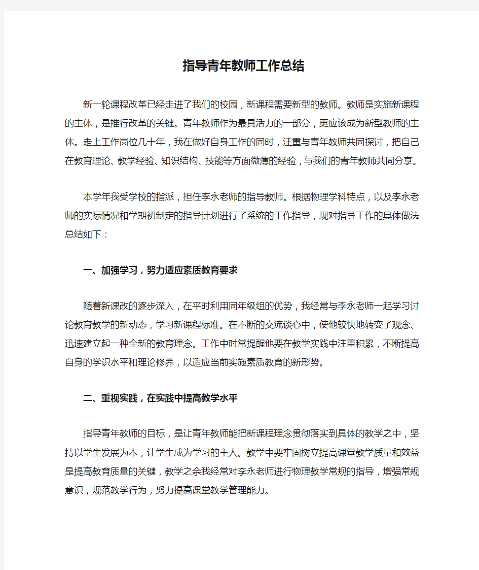 指导青年教师工作总结