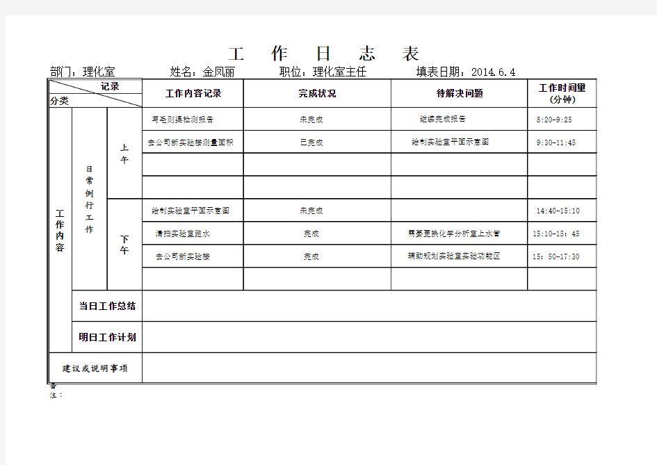 员工每天工作日志表模板