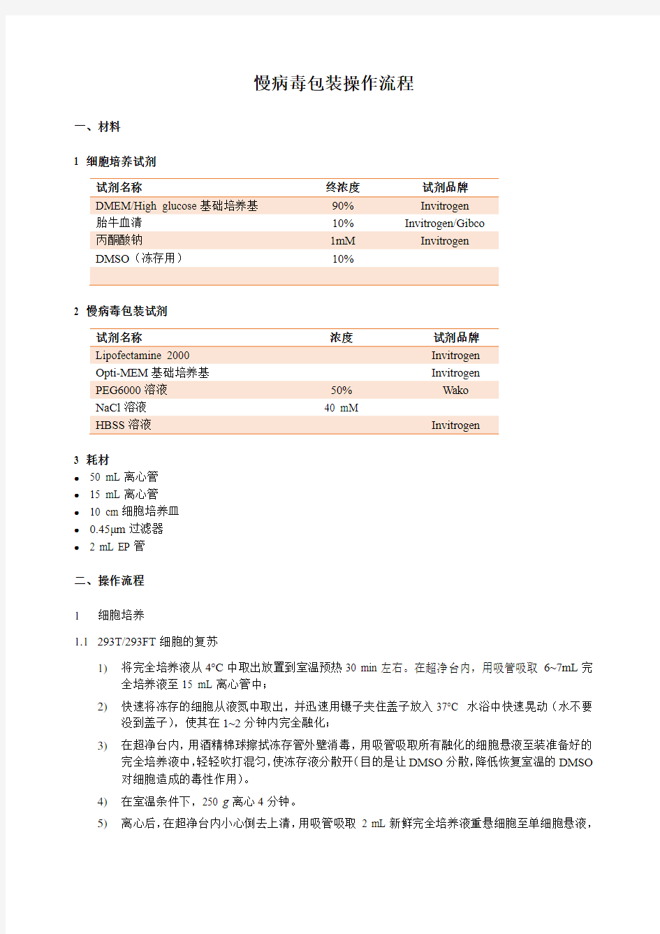 慢病毒包装操作方案