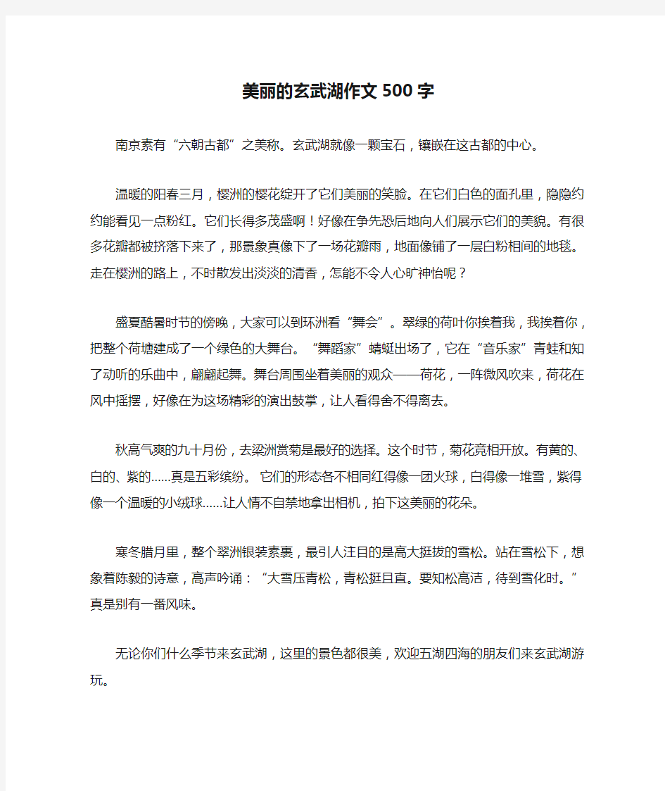 美丽的玄武湖作文500字