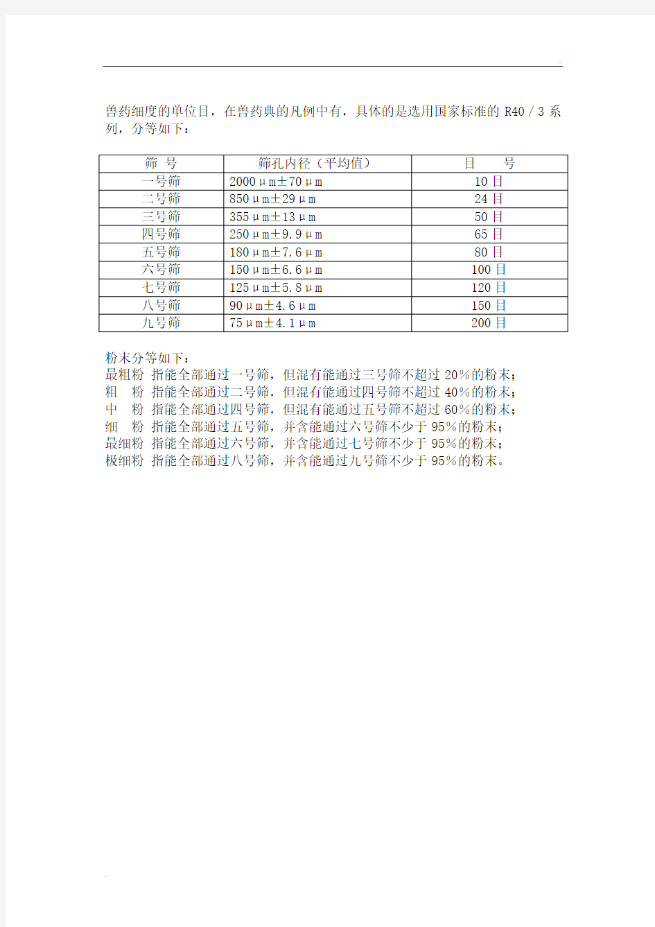 筛目尺寸对照表