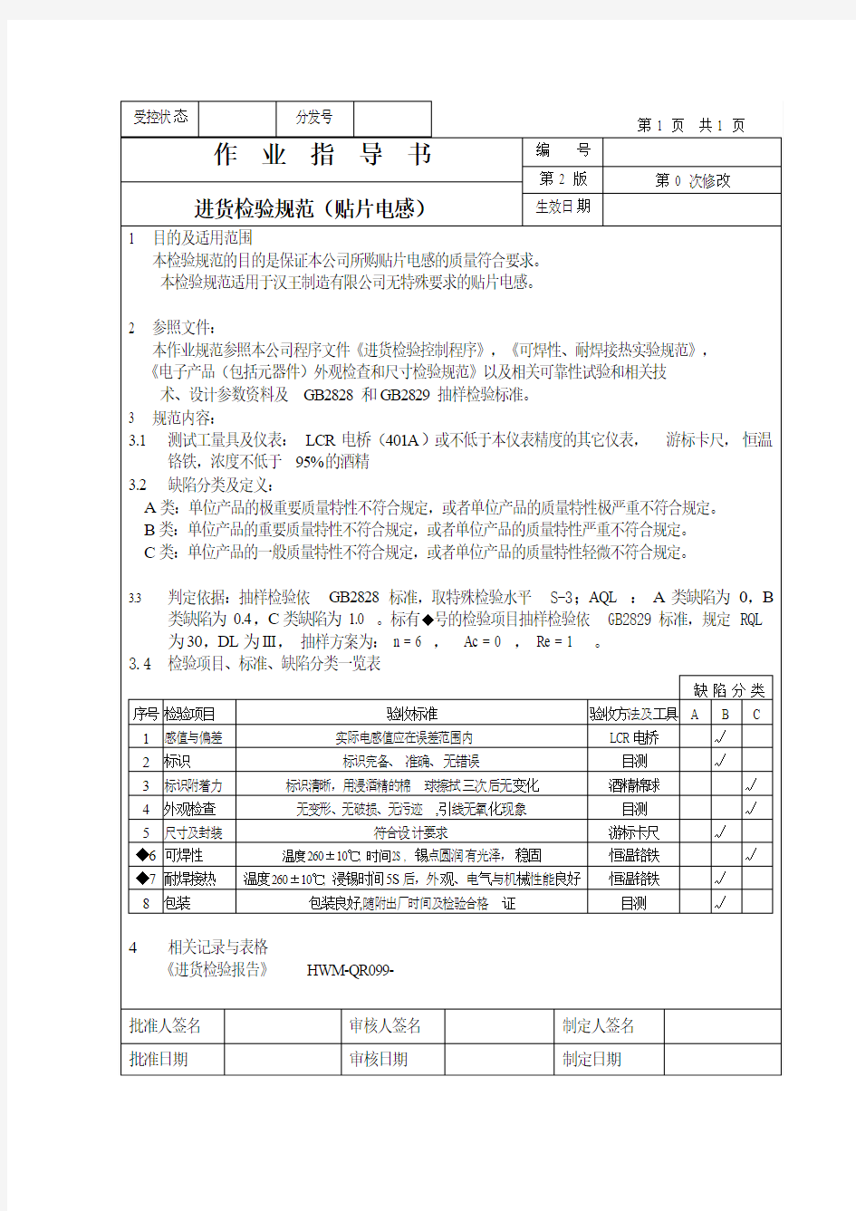 贴片电感来料检验作业指导书