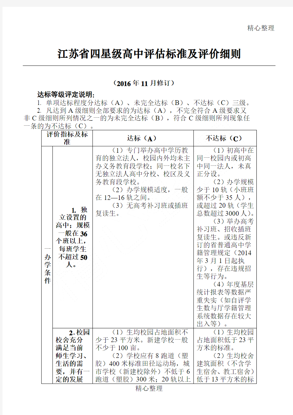 江苏省四星级重点高中评估准则及评价要求