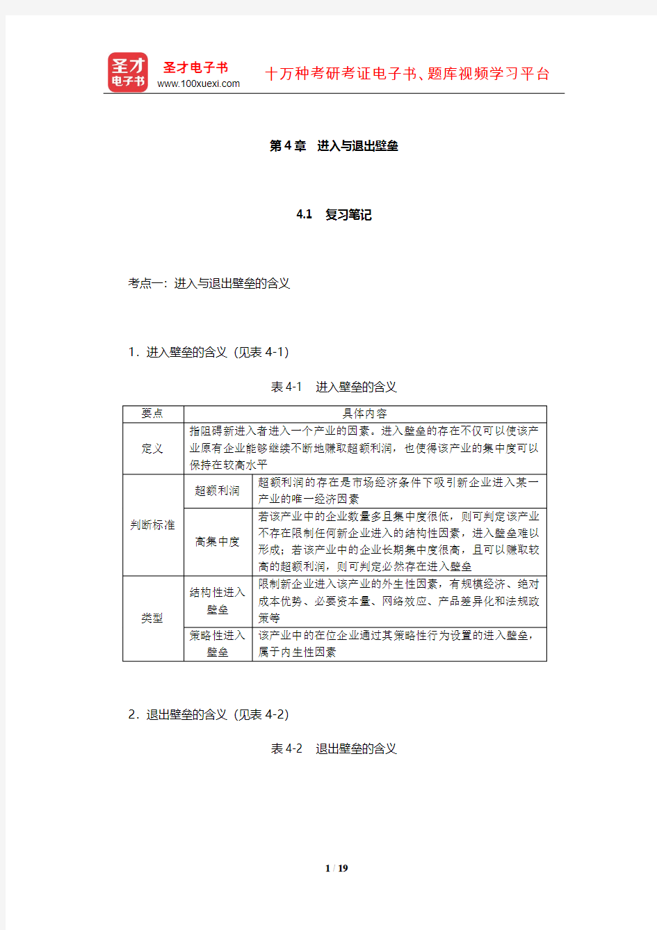 王俊豪《产业经济学》笔记和课后习题详解(进入与退出壁垒)【圣才出品】