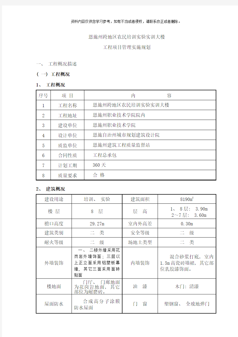 工程项目管理实施规划样本