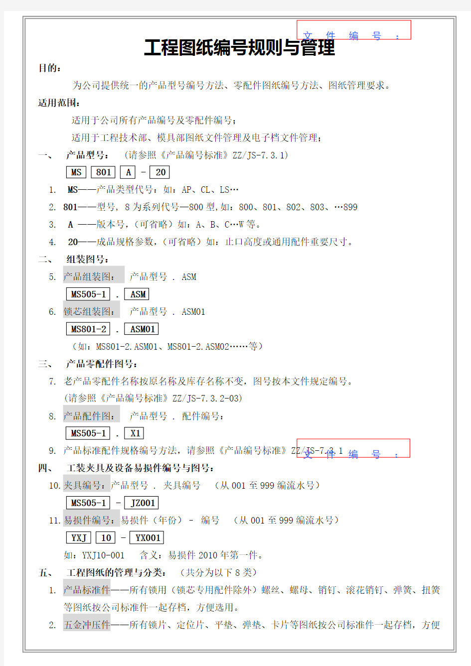 工程图纸编号规则与管理