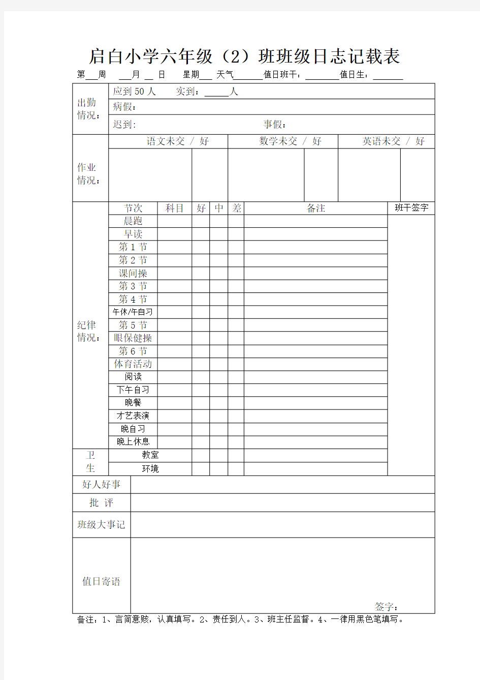 小学生班级日志,班级管理日志