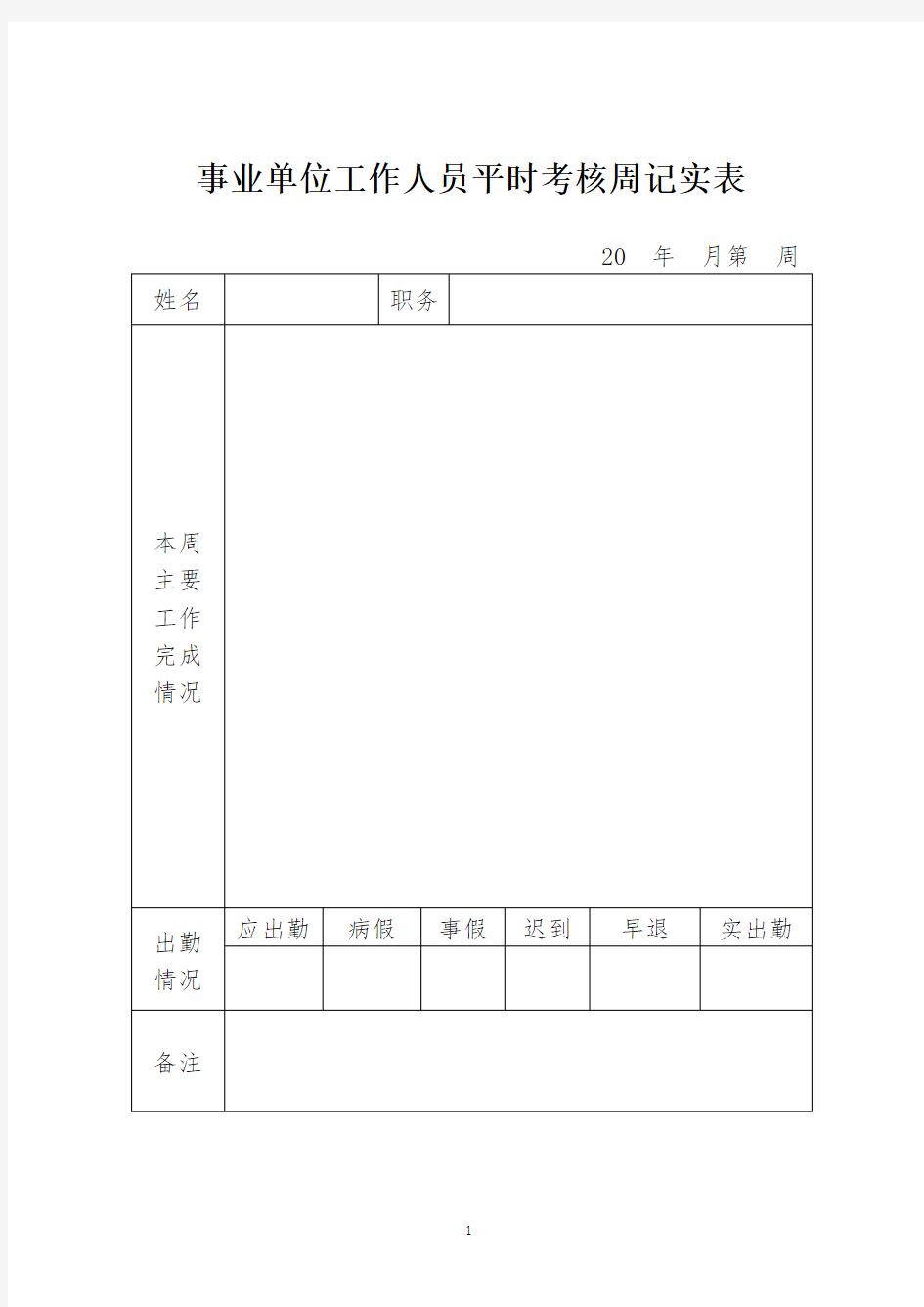 事业单位工作人员日常考核表