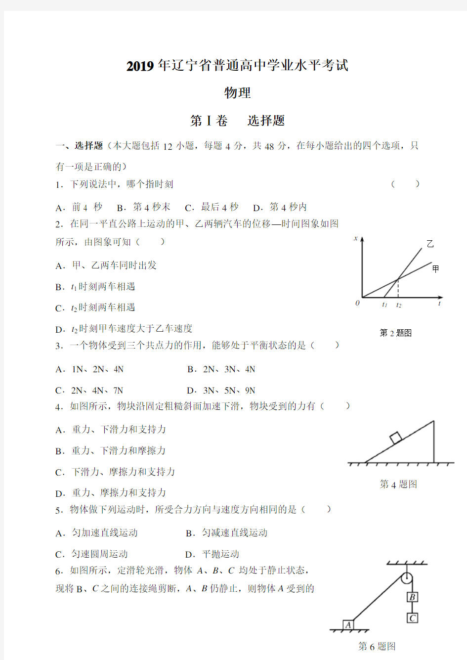 辽宁学业水平测试真题 (物理)