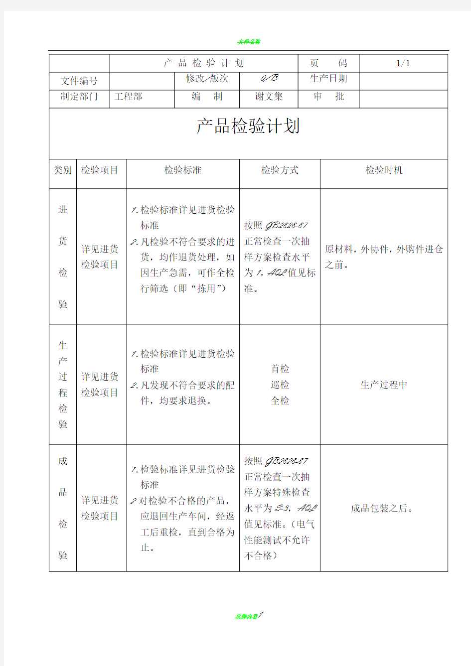 产品检验计划书59282