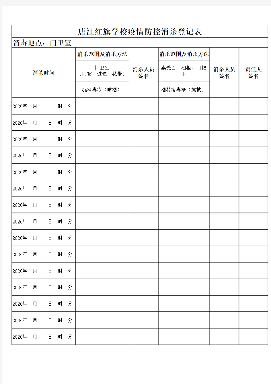 学校消毒记录登记表培训讲学