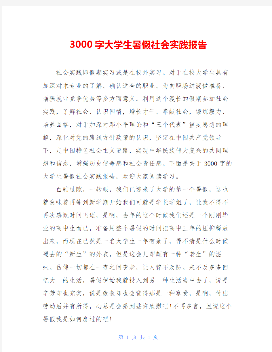 3000字大学生暑假社会实践报告