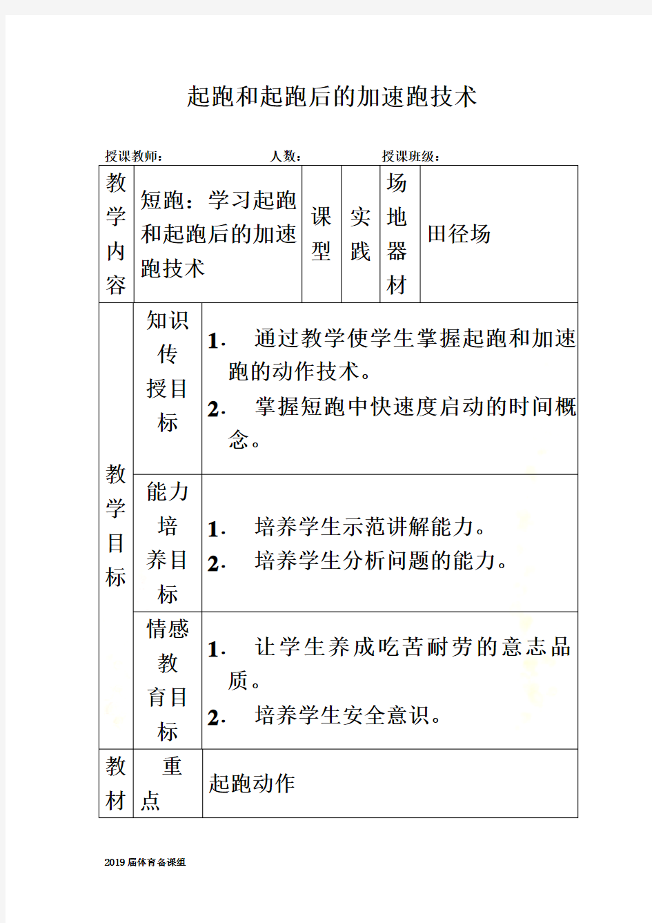 短跑：起跑和起跑后的加速跑技术