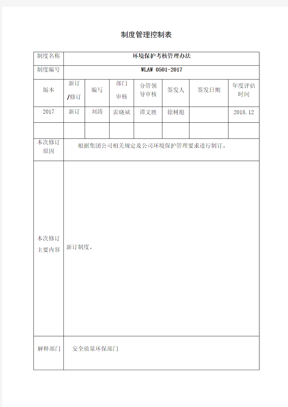 环境保护考核管理办法