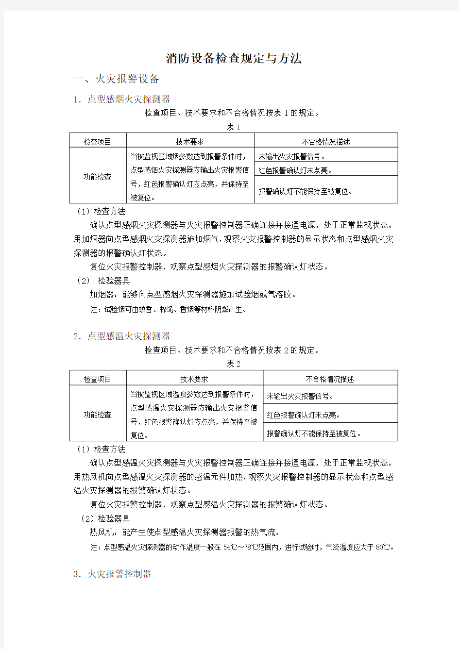 消防设备检查规定与方法