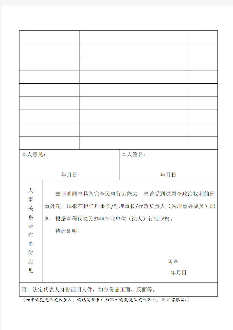 民办非企业单位法定代表人登记表