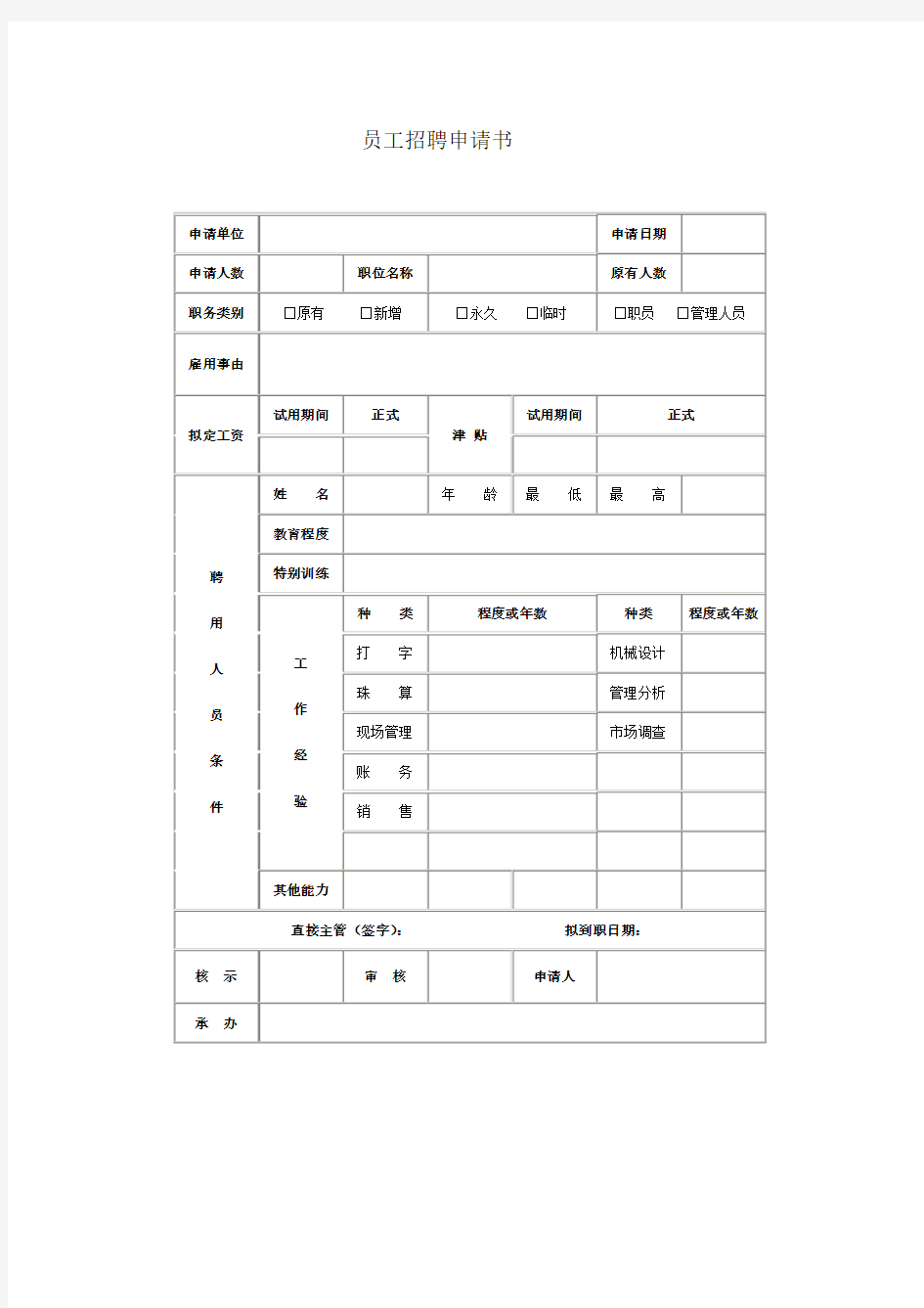 员工招聘申请书 