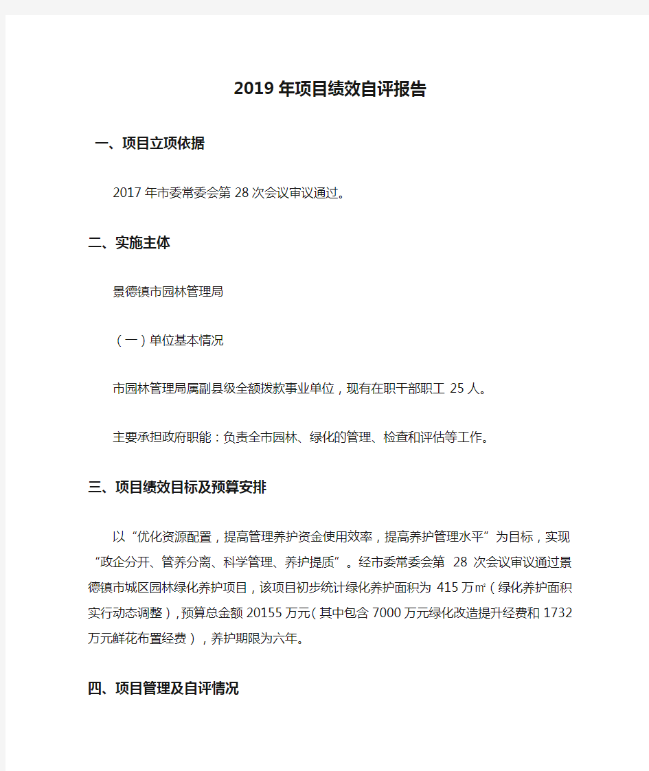 2019年项目绩效自评报告