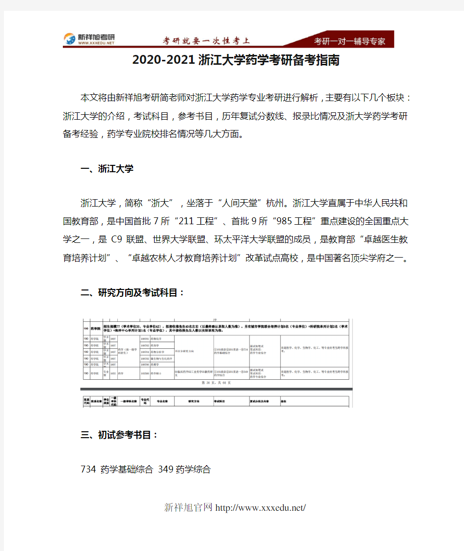 2020-2021浙江大学药学考研备考指南