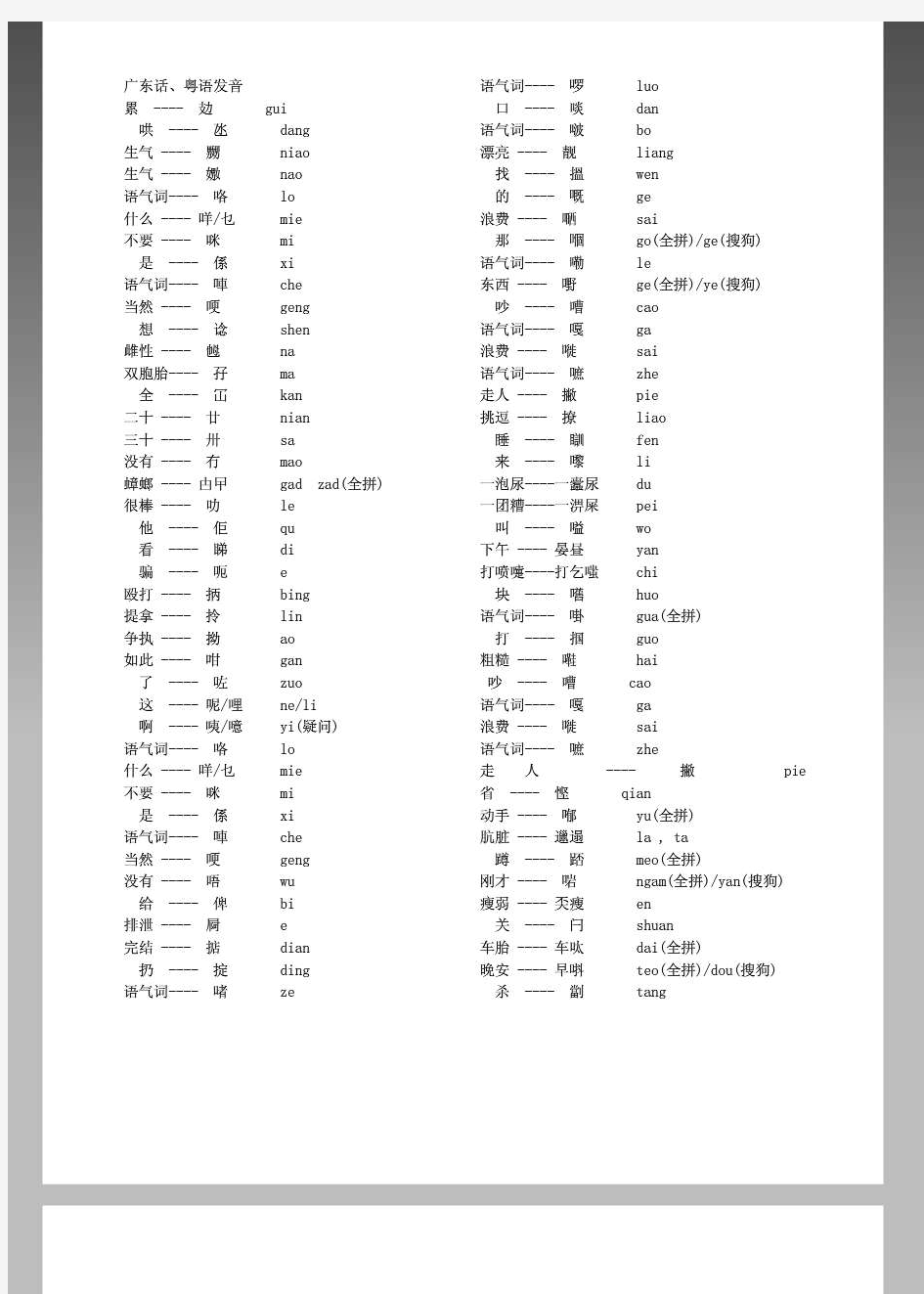 广东话、粤语发音教学资料