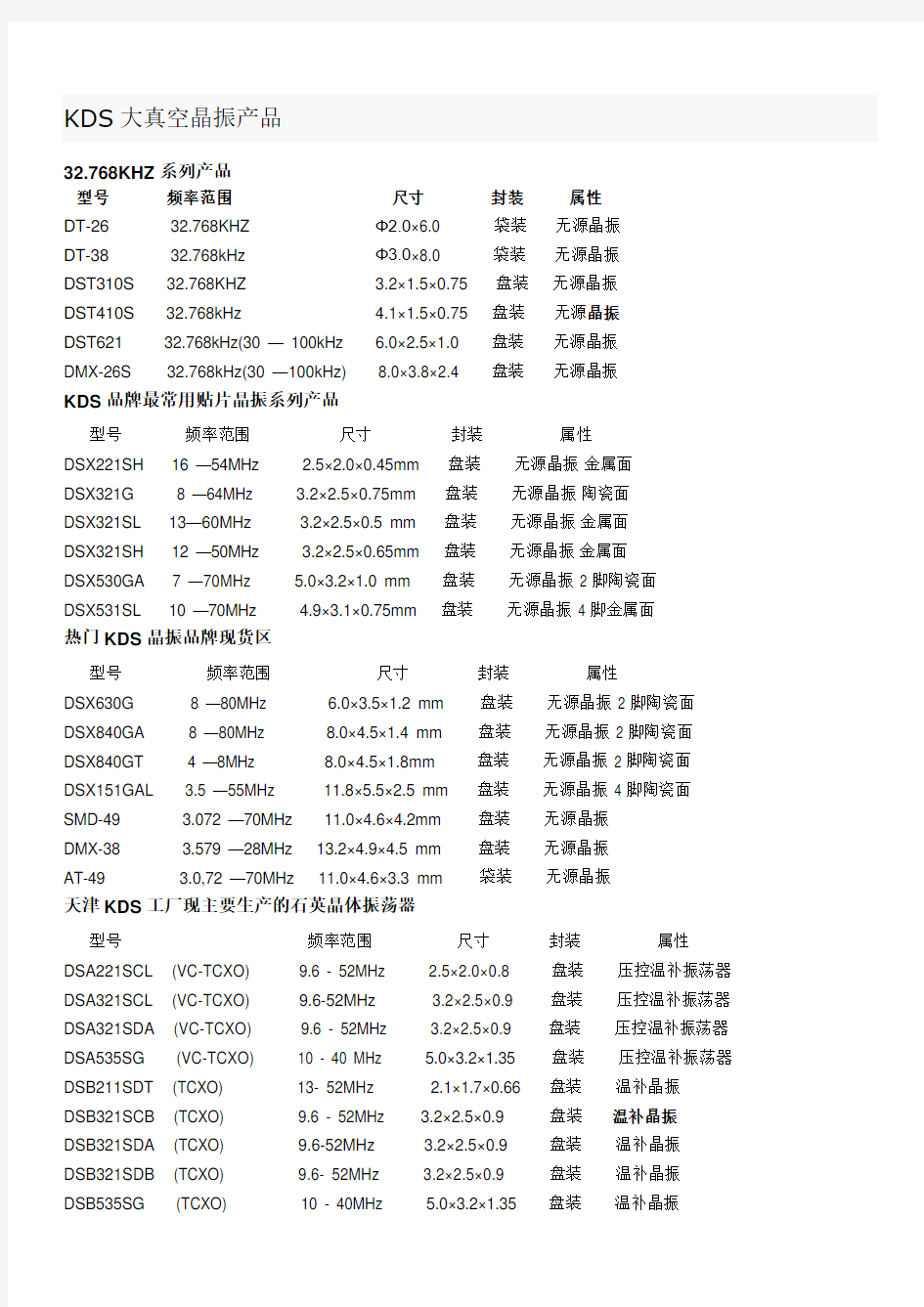 KDS大真空晶振介绍