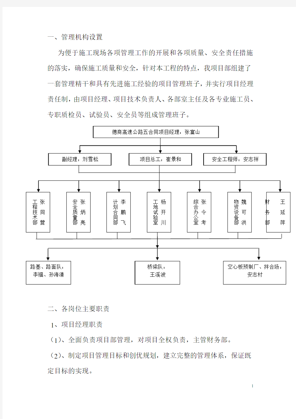 施工现场组织管理机构