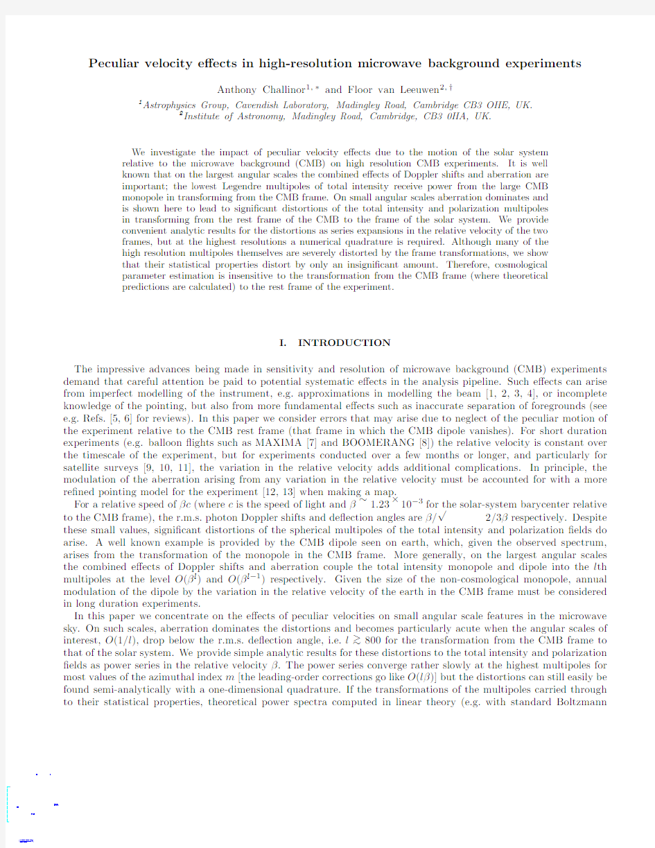 Peculiar velocity effects in high-resolution microwave background experiments