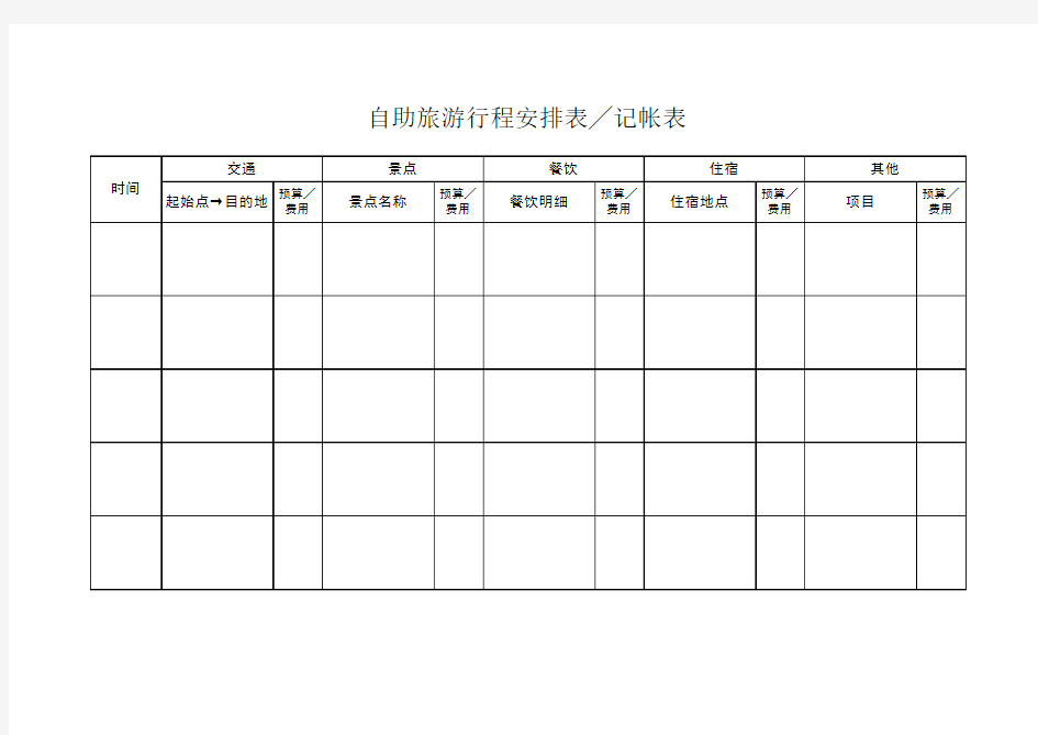 自助旅游行程安排表╱记帐表