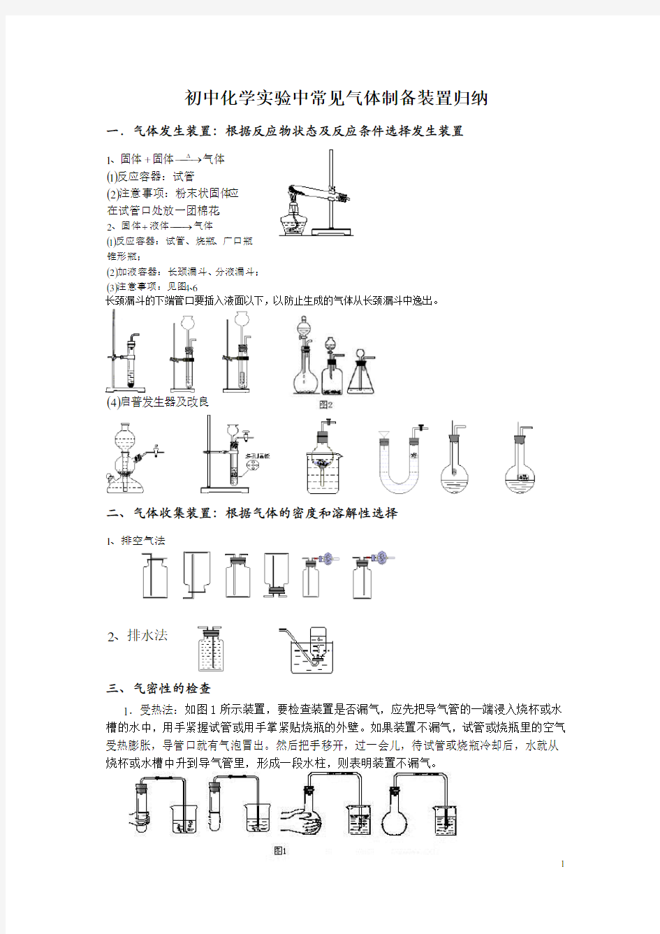 初中化学常见实验装置