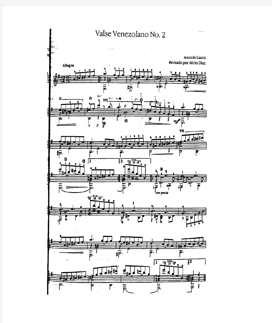 委内瑞拉圆舞曲第二号,Vals Venezolano No.2- Andreina.;拉罗(Antonio Lauro)古典吉他谱
