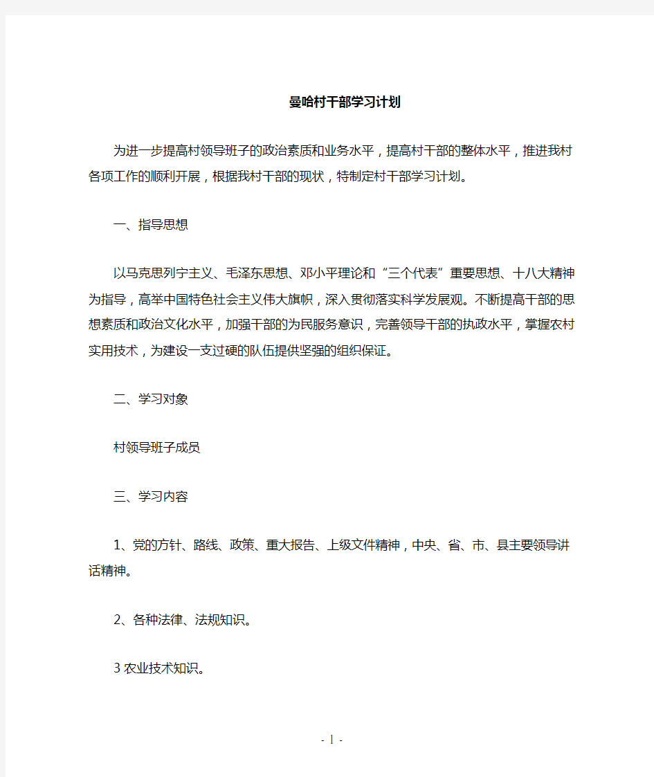 村干部学习计划