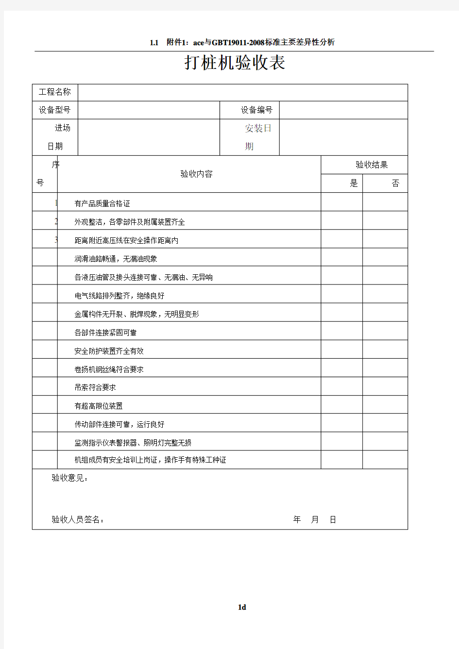 打桩机验收表