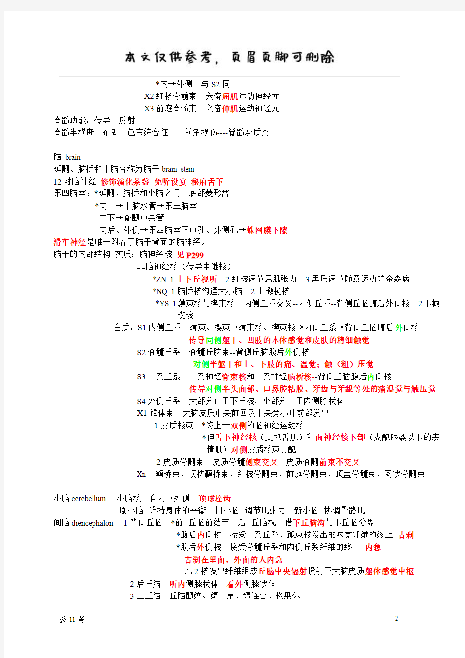 系统解剖学最全的神经系统重点(借鉴参照)