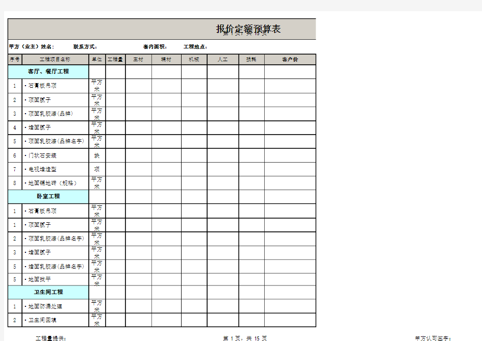 家装预算模板