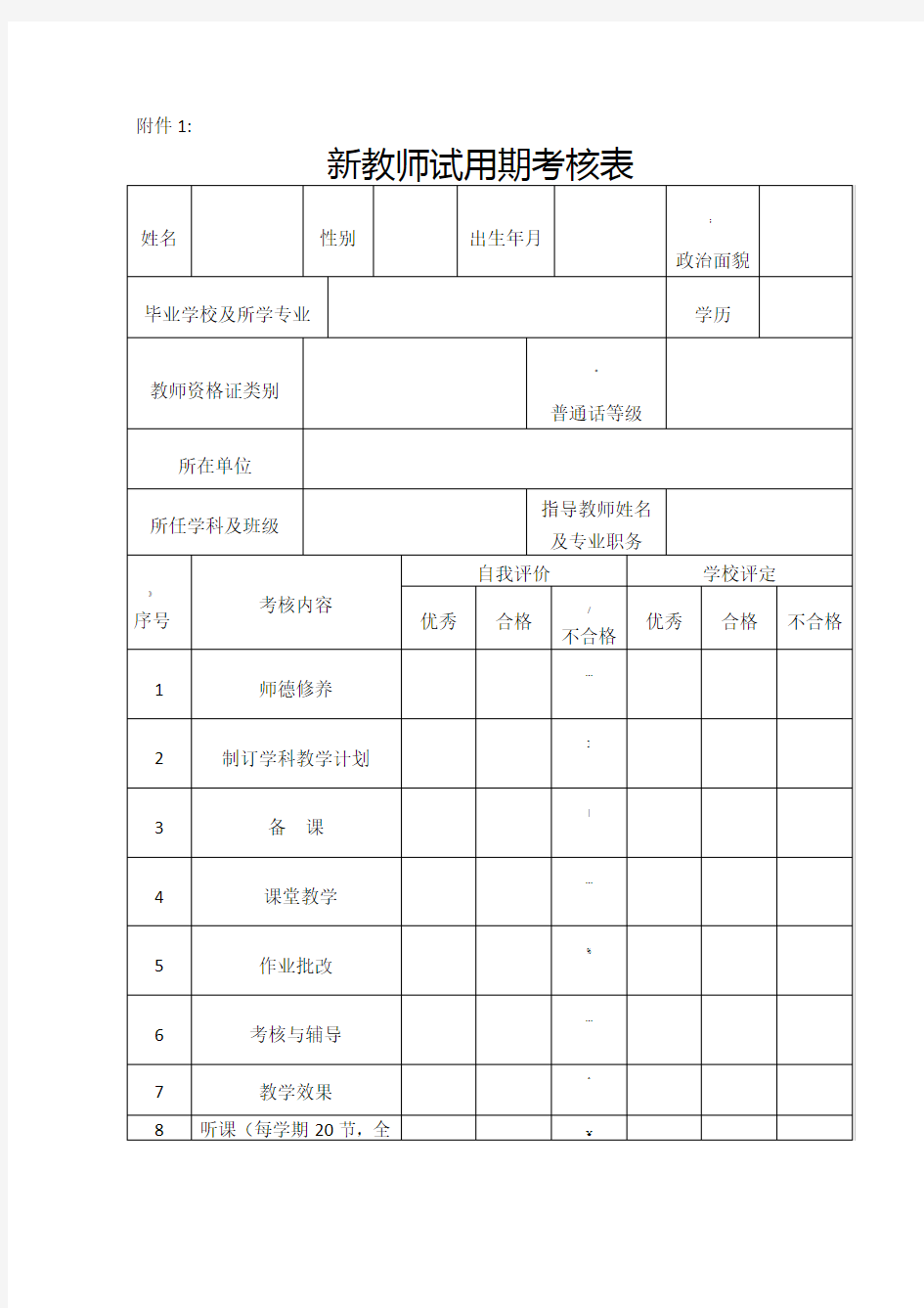 新教师试用期考核表