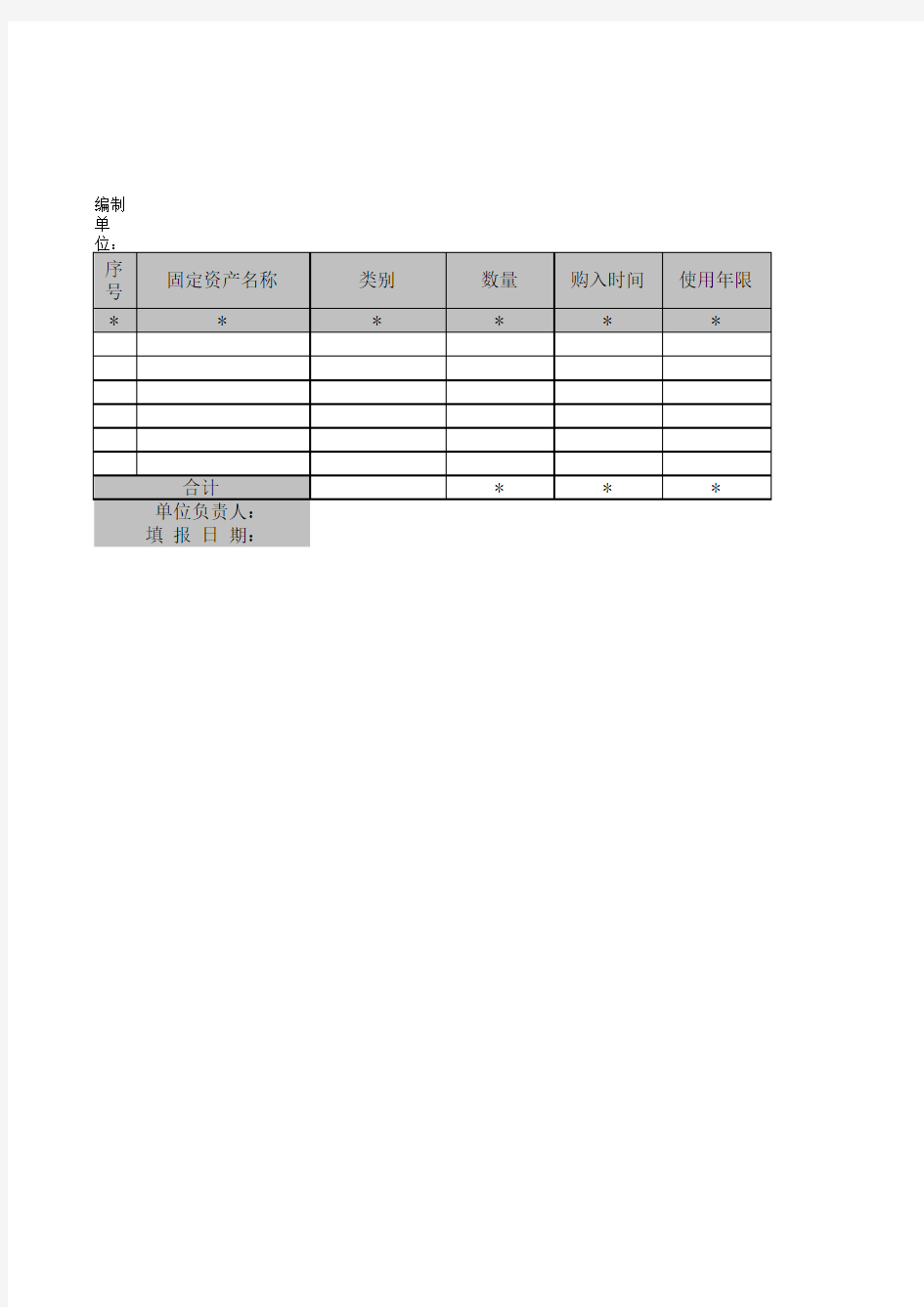 固定清查明细表