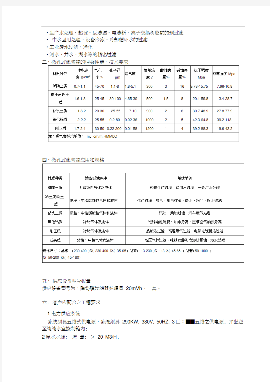 陶瓷膜过滤器技术规格