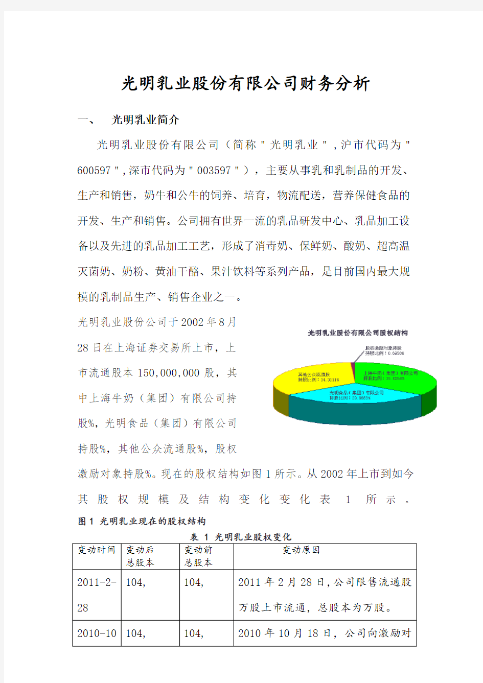 光明乳业股份有限公司财务分析_报告