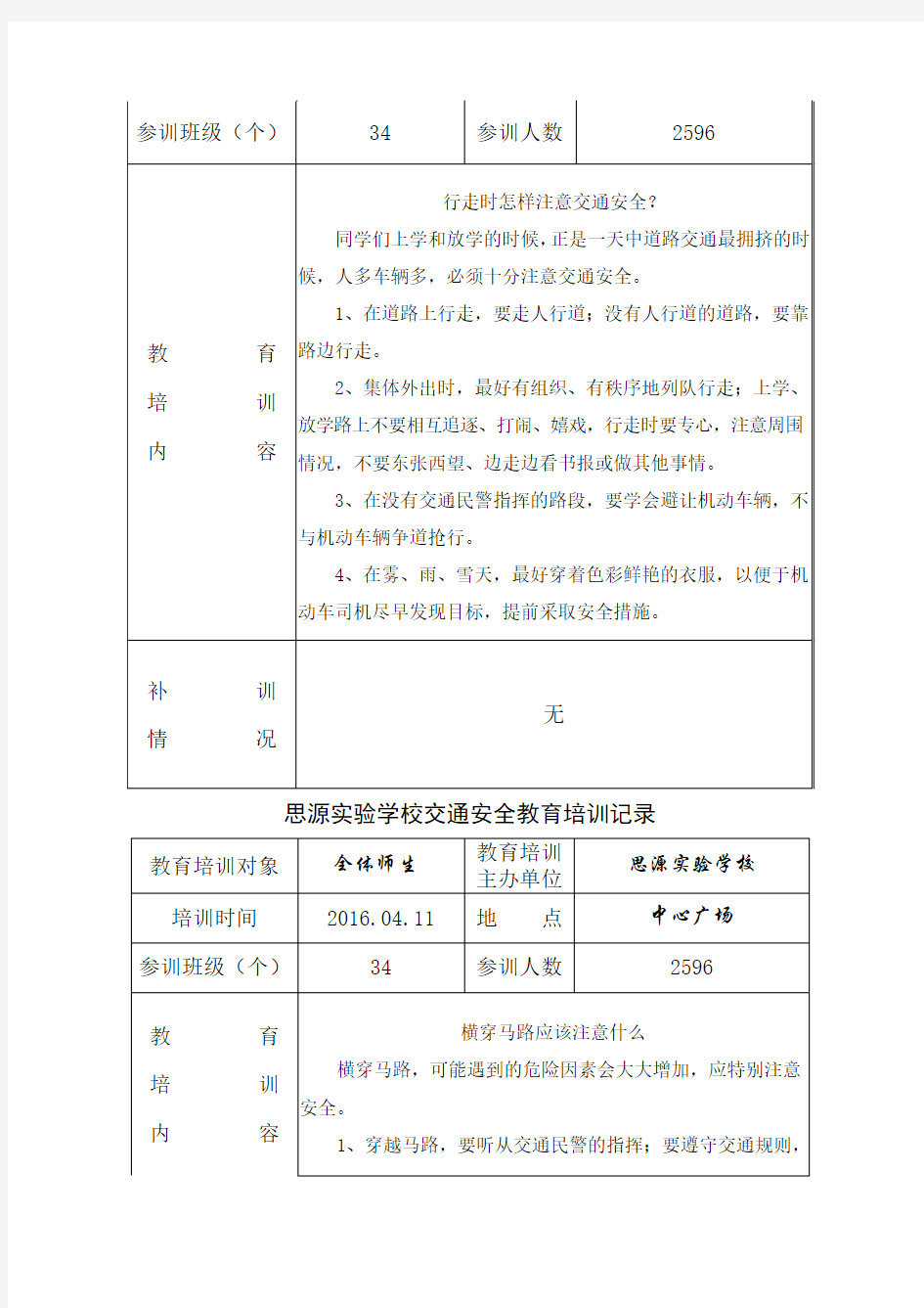 交通安全教育培训记录