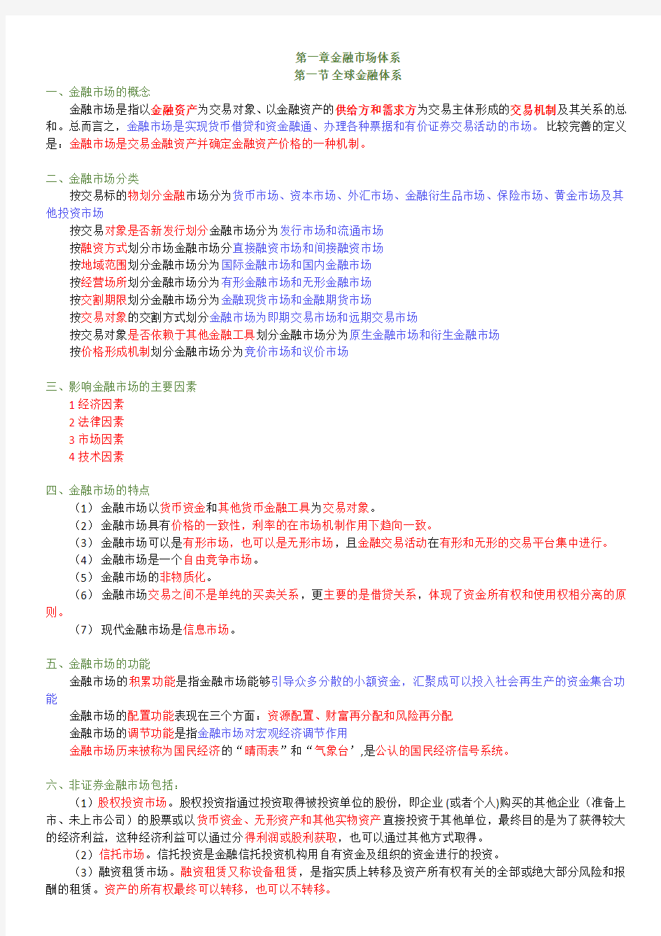 金融基础知识重点归纳